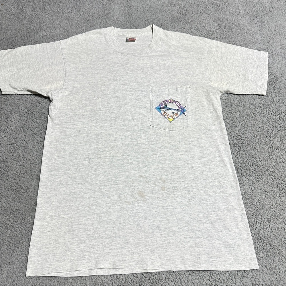 Vintage Fruit of the Loom Pocket Tee Made in USA Size L Fishing Graphic Shirt